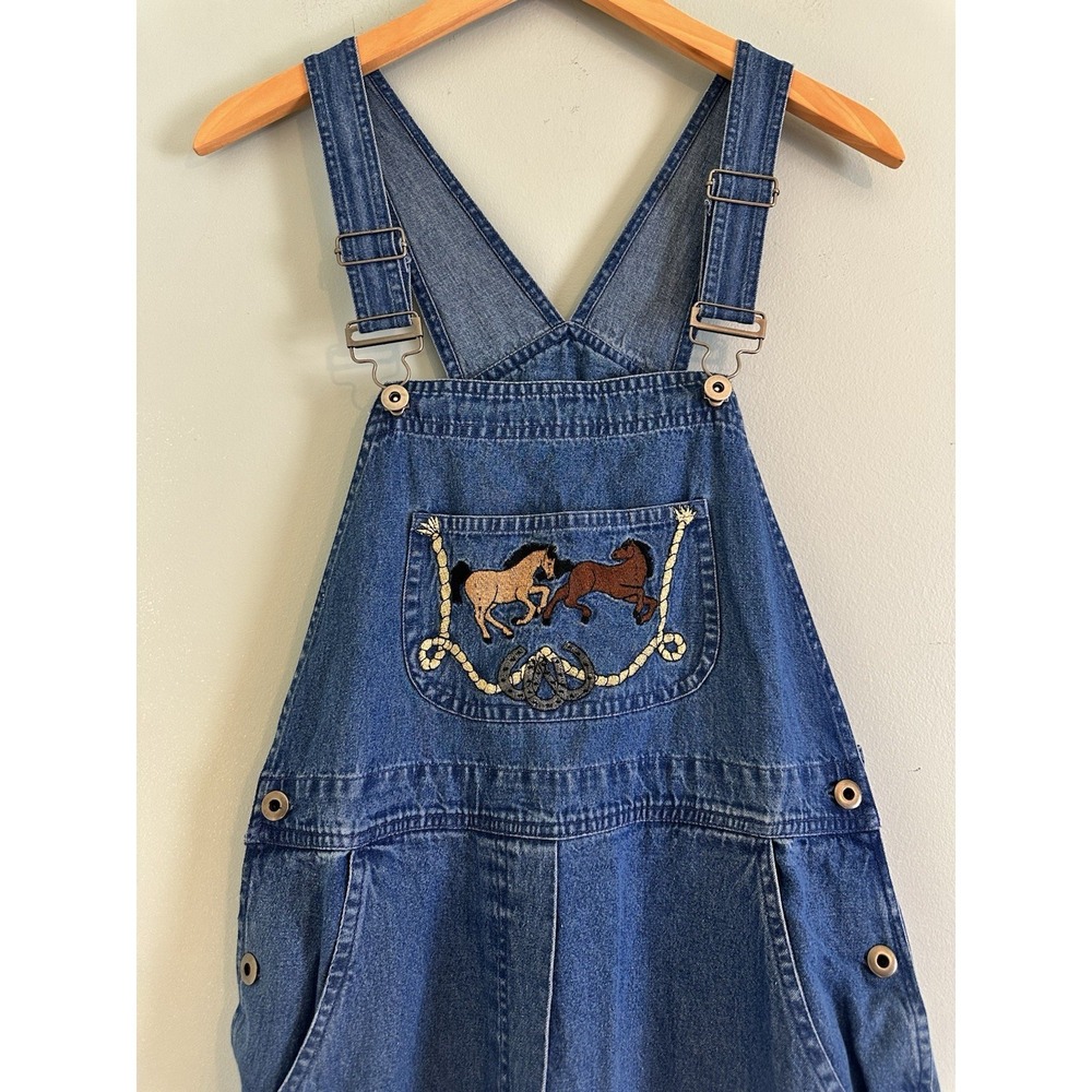 NWT Vintage Rod's Women's Denim Overalls Medium Horses Western Y2K Ranchwear